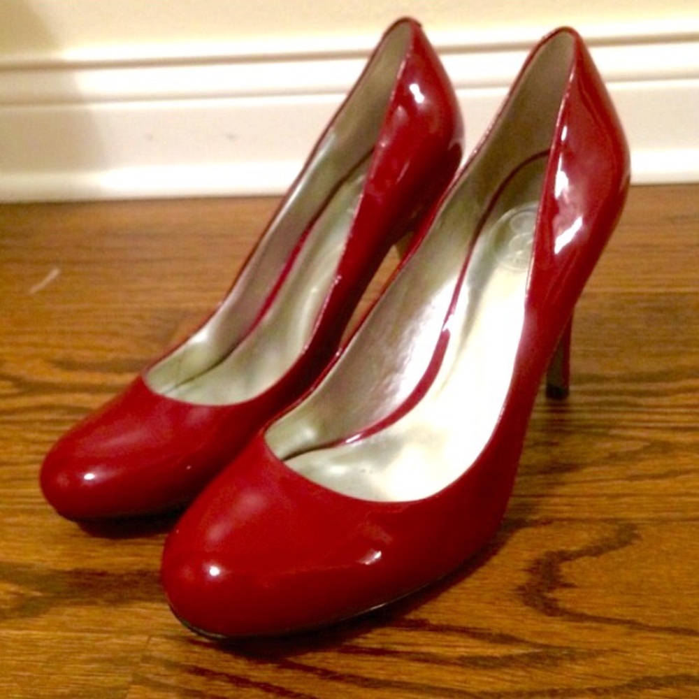 Red patent heels